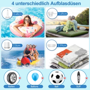 Pompă de Aer Electrică Portabilă 2 în 1, Mini Inflator și Deflator USB Reîncărcabil, Acumulator 2500mAh, Include 5 Duze și Săculeț, Alb - Img 3