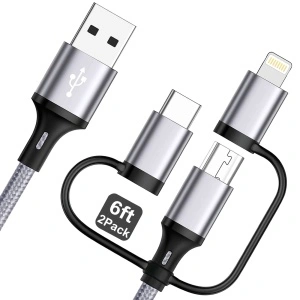 Cablu de încărcare rapidă 3-în-1 3A nailon împletit Lightning/USB-C/Micro USB – 1,8 m