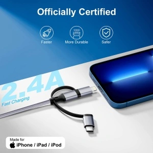 Cablu de încărcare rapidă 3-în-1 3A nailon împletit Lightning/USB-C/Micro USB – 1,8 m - Img 3