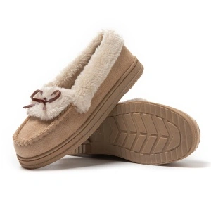 Papuci mocasin de iarnă pentru femei, din piele întoarsă ecologică cu pluș moale JOMIX
