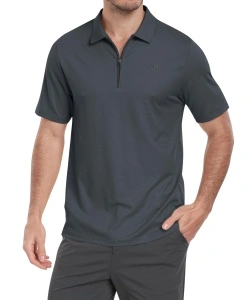 Tricou Polo Bărbați Mânecă Scurtă Bumbac Guler cu Fermoar Ascuns Respirabil Vară Sport Golf Gri EU XL - Img 2