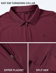 Tricou Polo cu Fermoar pentru Bărbați, Burgund, Măsura M - Img 4