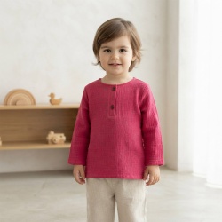 Bluză copii din muselină din bumbac 100% Per Bambini, Culoare Fucsia