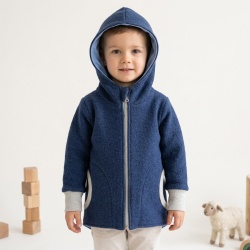 Jachetă copii din lână fiartă dublată cu bumbac 100%, Culoare Dark Jeans