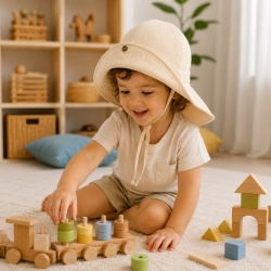Palarie din Muselină pentru Copii (100% Bumbac) – Culoare Beige ,Per Bambini