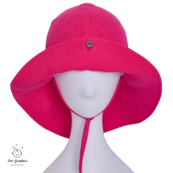 Palarie din muselina cu protectie umeri,culoare fucsia