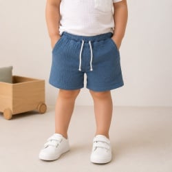 Pantalon Scurt Muselina Bumbac Organic, Culoare Albastru