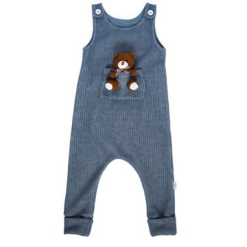 Salopeta din pna blue,cu accesoriu ursulet,inchidere cu nasture pe umar