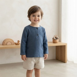 Bluză copii din muselină din bumbac 100% Per Bambini, Culoare Albastru