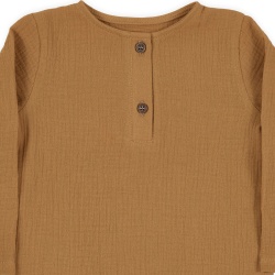 Bluză copii din muselină din bumbac 100% Per Bambini, Culoare Camel - Img 3