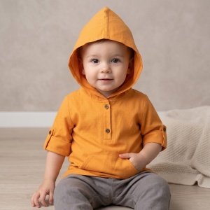 Bluza hoodie din in cu gluga pentru copii,Culoare Orange