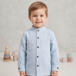Cămașă din Muselină din Bumbac 100% pentru Copii,Culoare Blue