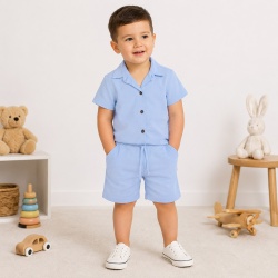 Compleu din in pentru copii,Culoare Blue