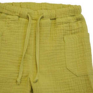 Compleu din Muselină pentru Copii, 100% Bumbac, Culoare Verde Praz - Img 4