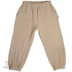 Pantaloni din muselina culoare beige,cu buzunare frontale aplicate