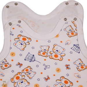 Detaliu Salopeta Per Bambini tip maieu cu botosei din bumbac premium,inchidere cu capse,cu imprimeu ursuleti orange