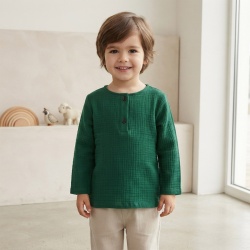 Bluză copii din muselină din bumbac 100% Per Bambini, Culoare Verde