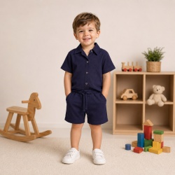 Compleu din in pentru copii,Culoare Bleumarin
