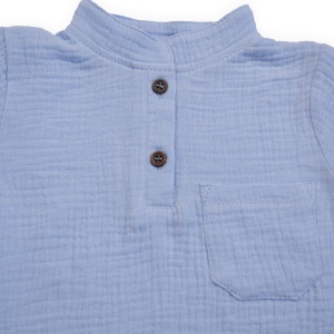 Compleu din Muselină pentru Copii, 100% Bumbac, Culoare Blue - Img 3
