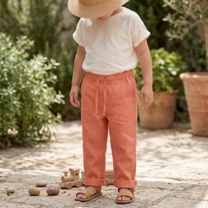 Pantalon din in pentru copii,Culoare Somon