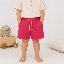 Pantalon Scurt Muselina Bumbac Organic, Culoare Fucsia