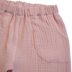 Detaliu Pantaloni din muselina culoare pink,cu buzunare frontale aplicate