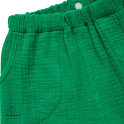 Detaliu Pantaloni din muselina culoare verde,cu buzunare frontale aplicate