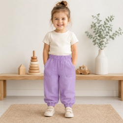 Pantaloni din Pânză de Bumbac 100% pentru Copii ,Culoare Lila