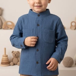 Cămașă din Muselină din Bumbac 100% pentru Copii,Culoare Albastru Denim