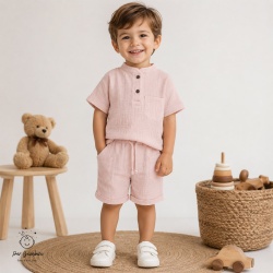 Compleu din Muselină pentru Copii, 100% Bumbac, Culoare Pink