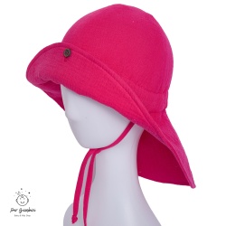 Palarie din muselina cu protectie umeri,culoare fucsia
