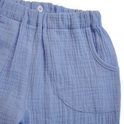 Detaliu Pantaloni din muselina culoare blue,cu buzunare frontale aplicate