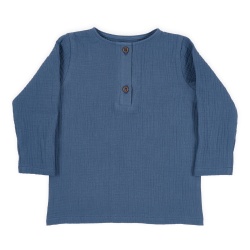 Bluză copii din muselină din bumbac 100% Per Bambini, Culoare Albastru - Img 2