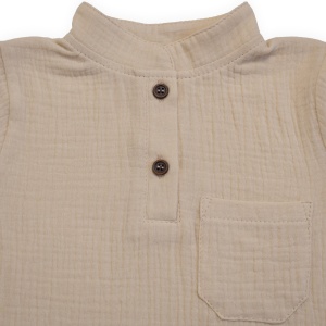 Compleu din Muselină pentru Copii, 100% Bumbac, Culoare Beige - Img 3