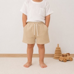 Pantalon Scurt Muselina Bumbac Organic, Culoare Beige