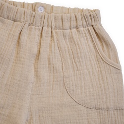 Detaliu Pantaloni din muselina culoare beige,cu buzunare frontale aplicate