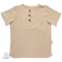 Bluza de muselina culoare beige cu maneca scurta si fenta cu 3 nasturi din lemn.