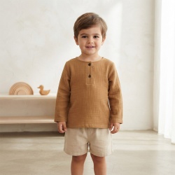 Bluză copii din muselină din bumbac 100% Per Bambini, Culoare Camel