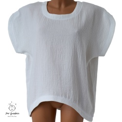 Bluza de dama din muselina,culoare alba,maneci scurte