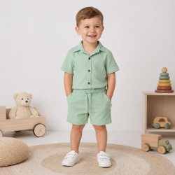 Compleu din in pentru copii,Culoare Verde Praz