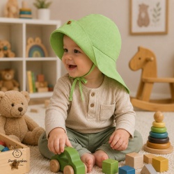 Palarie de soare pentru copii din in prespalat,Culoare Verde Fistic