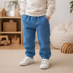 Pantaloni din Muselină pentru Copii ,Culoare Albastru