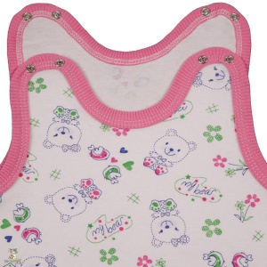 Detaliu Salopeta Per Bambini tip maieu cu botosei din bumbac premium,inchidere cu capse,cu imprimeu ursuleti pink
