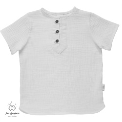 Bluza de muselina culoare alb cu maneca scurta si fenta cu 3 nasturi din lemn.