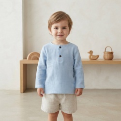 Bluză copii din muselină din bumbac 100% Per Bambini, Culoare Blue