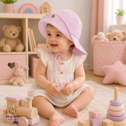 Palarie de soare pentru copii din in prespalat,Culoare Pink