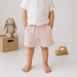 Pantalon Scurt Muselina Bumbac Organic, Culoare Pink