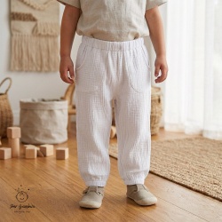 Pantaloni din Muselină pentru Copii ,Culoare Alb