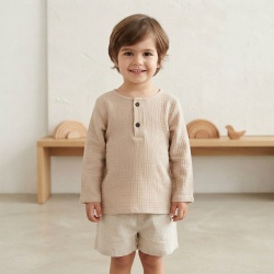 Bluză copii din muselină din bumbac 100% Per Bambini, Culoare Beige