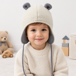 Căciulă pentru copii din lână fleece premium,Culoare Ivory